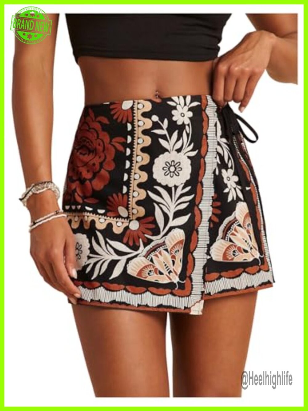 Boho Floral Mini Skorts Tie Side Wrap High Waist Summer Casual Shorts
